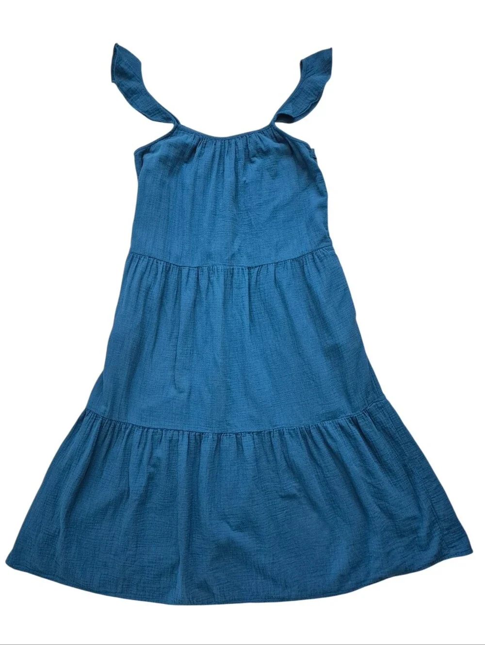 J. Crew Blue Gauze Tiered Maxi Dress S Ruffle Strap Cotton Boho Beach Resort
